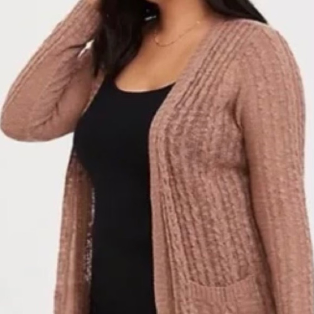 Torrid Tan Cable knit long line sweater cardigan open Front size 3X NWOT